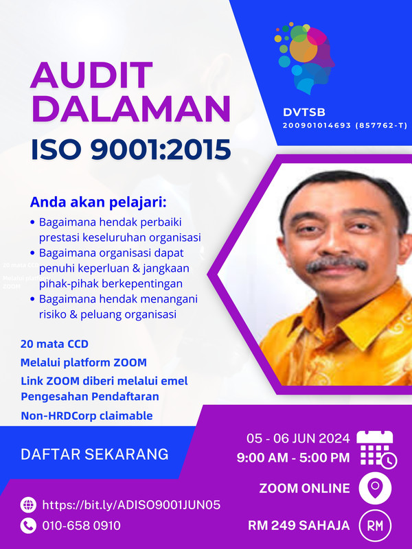 AUDIT DALAMAN ISO9001:2015 | 05 - 06 JUN 2024 | 2 HARI
